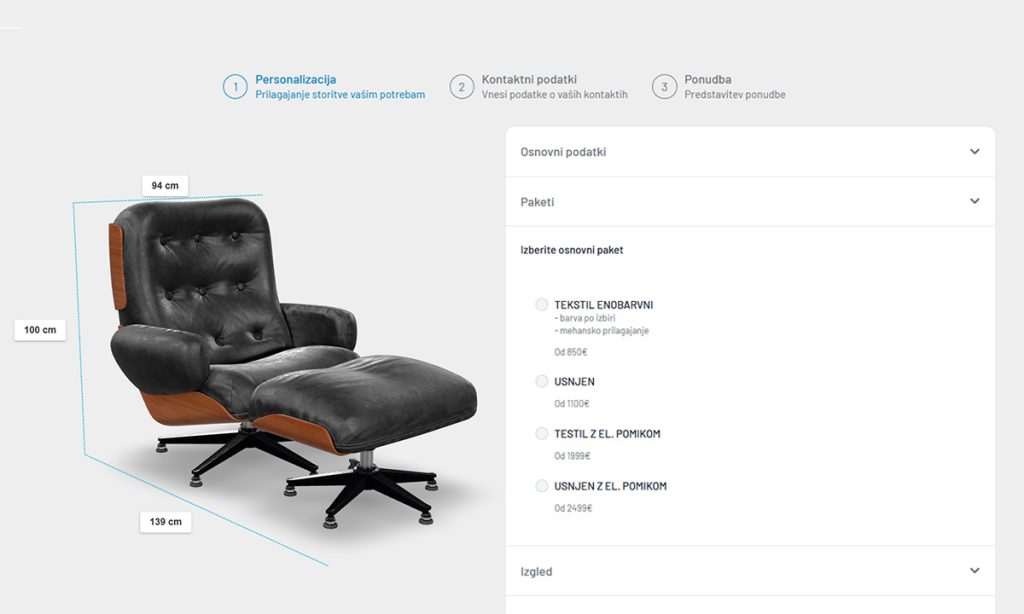 Example of a furniture configurator